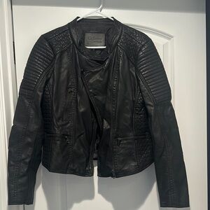 Ci Sono Black Leather Quilted Motorcycle Jacket